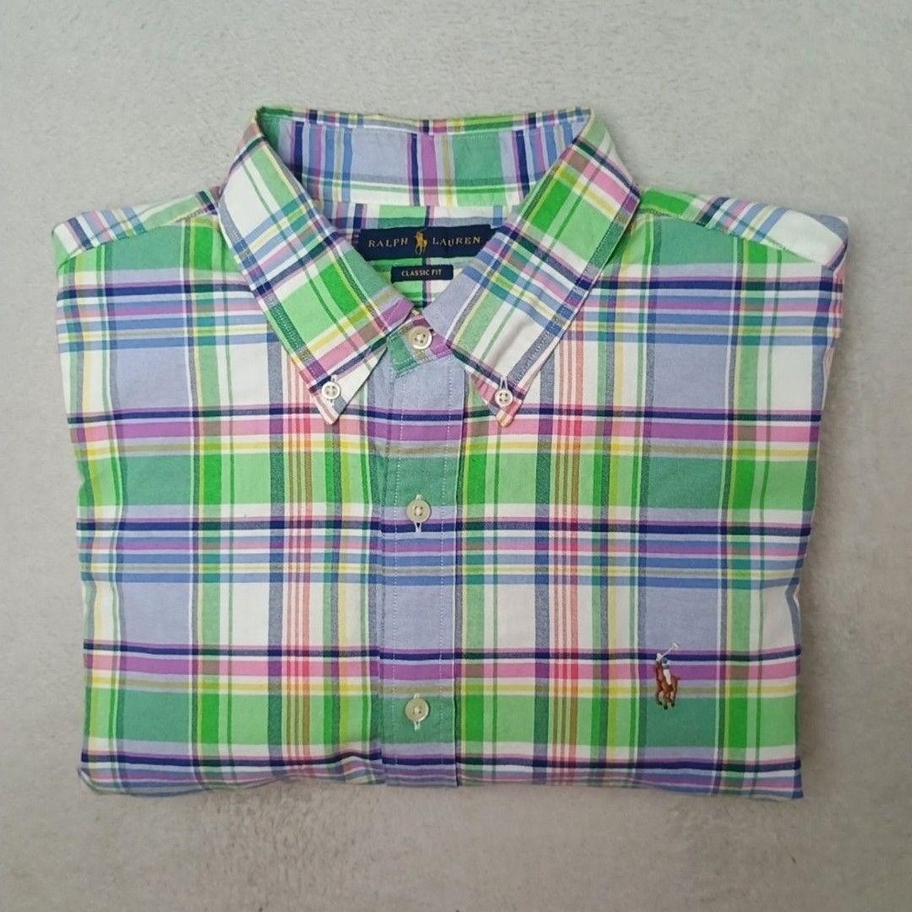 Ralph Lauren Shirt Mens XL Green Glen Plaid Oxford Button-Down OCBD Flesh Pony